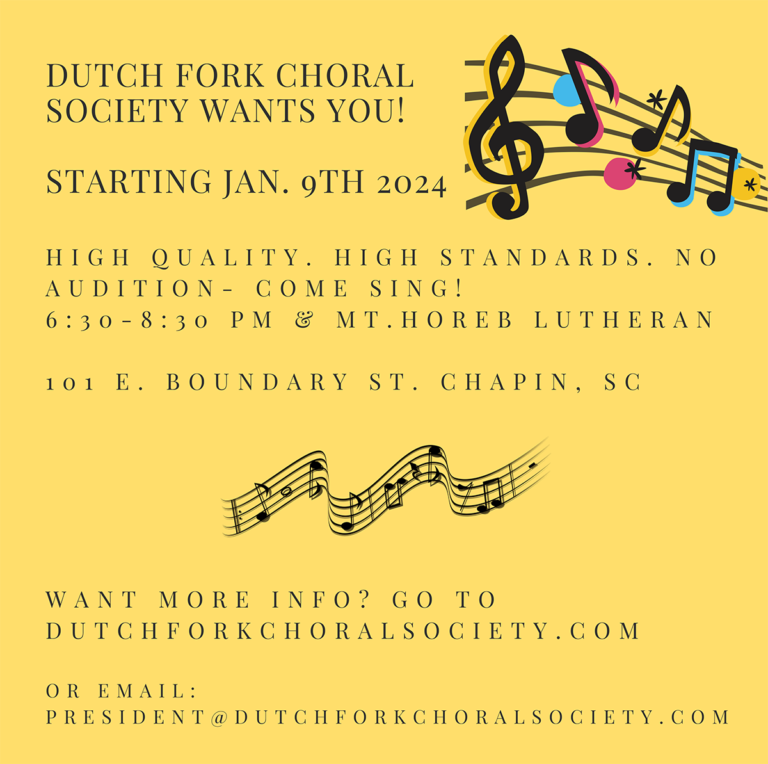 Come sing with the Dutch Fork Choral Society, Mozart to Modern Broadway, starting January 9th